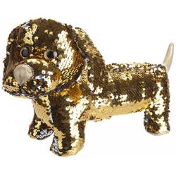 Pes Jezevčík zlatý třpytivý 28cm textilní s flitry *PLYŠOVÉ HRAČKY*